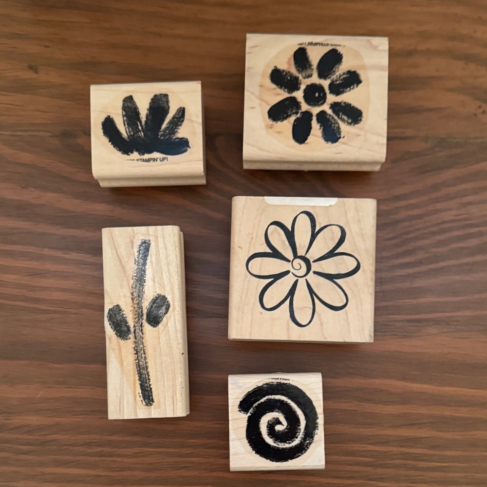 Stampin' Up! Floral and Swirl Wooden Stamp Set - Black on Natural Wood